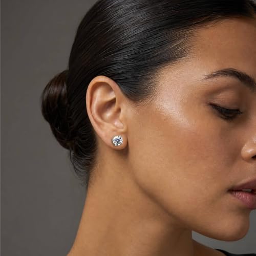 1 Carat 14K White Gold LAB GROWN Solitaire Diamond Stud Earrings for Women Round Cut 4 Prong Screw Back (F-G Color, VS2-SI1 Eye Clean Clarity)