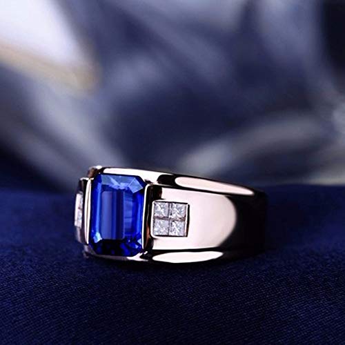 Lanmi 14K Yellow White Rose Gold Men's Natural Emerald Tanzanite Rings Engagement Wedding Band for Men
