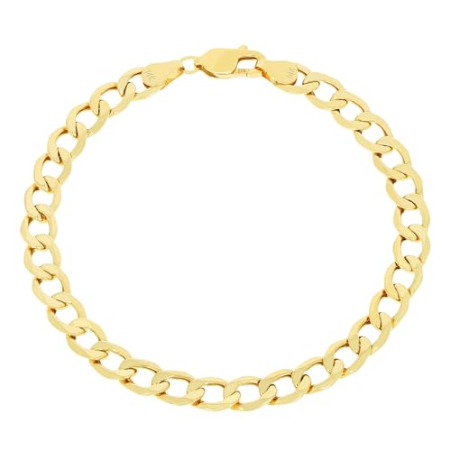 Nuragold 14k Real Yellow Gold Cuban Curb Link 6.5mm Chain Bracelet (7"-9") - 9"