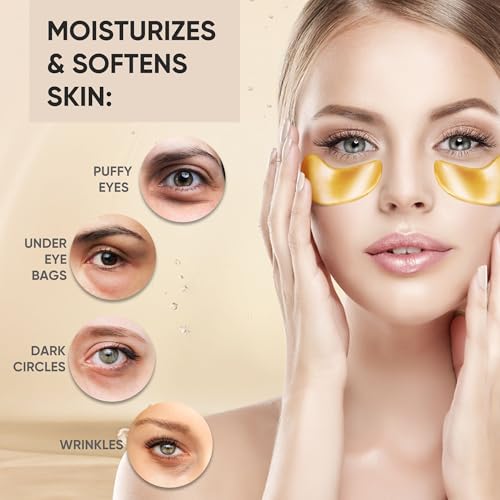 Bukamkom 20Pcs/10Pairs Under Eye Patches Gold for Dark Circles, Puffy Eyes, and Wrinkles, 24K Gold Eye Mask for Face, Eye Cream for Men and Women