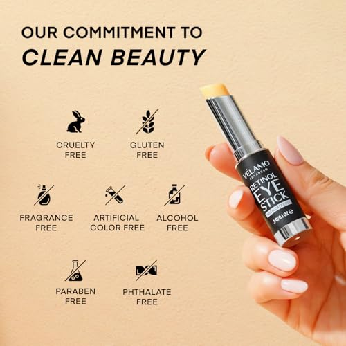 VELAMO ADVANCED Retinol Eye Stick: Retinol Eye Cream for Dark Circles and Puffiness with 1% Bakuchiol and Caffeine - Visibly Reduces Fine Lines Wrinkles Under Eye Bags with Upgraded Formula 0.1 OZ/3g