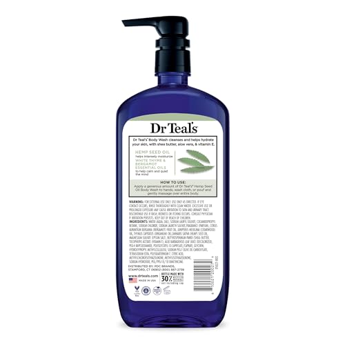 Dr Teal's Body Wash with Pure Epsom Salt, Cannabis Sativa Hemp Seed Oil, 24 fl oz (Pack of 2)