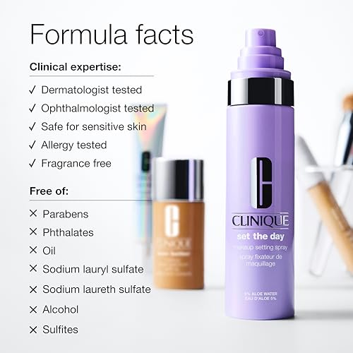 Clinique Set The Day Makeup Setting Spray With Aloe Water + Antioxidants | Sets Makeup All Day | Soothing + Hydrating Face Mist| Alcohol-Free + Suitable For Sensitive Skin, 1.25 Fl Oz