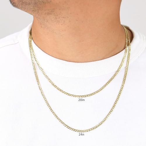 Nuragold 14K Real Yellow Gold Cuban Curb Solid Italian Link Chain Necklace - 20",3mm