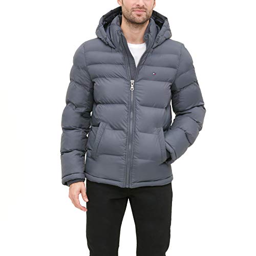 Tommy Hilfiger Men's Classic Hooded Puffer Jacket (Standard and Big & Tall), Charcoal, XX-Large