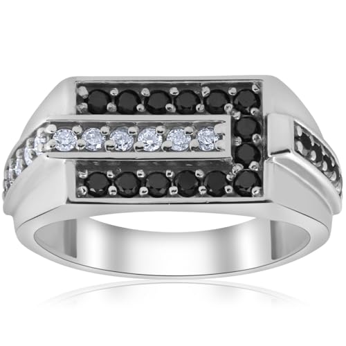 Pompeii Mens 5/8ct Black & White Diamond Wedding Ring 10k White Gold - Size 7.5