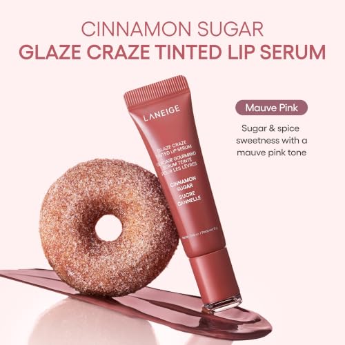 LANEIGE Glaze Craze Tinted Lip Serum: Hydrating, Lip Barrier-Boosting, Softening Lip Serum Treatment for Glossy & Buildable Shine, Nourished Lips| Korean Skin Care, Cinnamon Sugar
