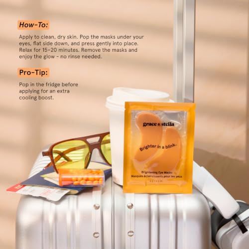 grace & stella New Brightening Eye Patches for Dark Circles (24 Pairs) - Vitamin C Under Eye Patches for Puffiness - Perfect Gifts for Women & Morning Skin Care Routine, Vegan Under Eye Mask