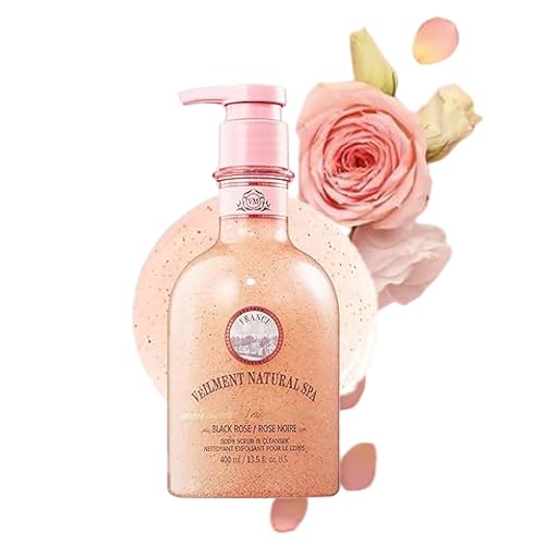 VEILMENT NATURAL SPA 2-in-1 BODY WASH & BODY SCRUB BLACK ROSE(13.53fl.oz) - Natural Exfoliating Salt Scrub for Deep Cleansing - Effective on Scars & Wrinkles - Exfoliate & Moisturize Skin Polishes