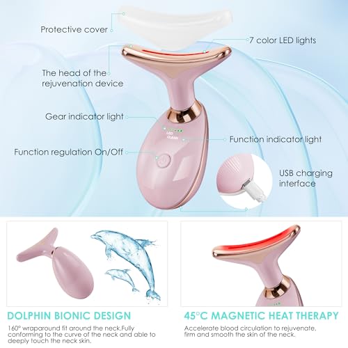 Facial Massager Red-Light-Therapy-for-Face and Neck, Face 𝖲 culpting Wand with 7 Color - Birthday, Christmas, Mothers Day, Valentines Day Gifts for Her Women Mom Best Friend Wife Teacher (Rose Gold)