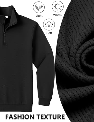 COOFANDY Mens Sweatshirt Casual Long Sleeve Outdoor Stand Collar Pullover Sweater with Zipper Black