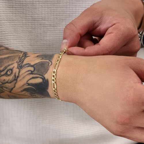 Nuragold 14K Real Yellow Gold Figaro Link Chain Bracelet for Men & Women - 7.5",5.5mm
