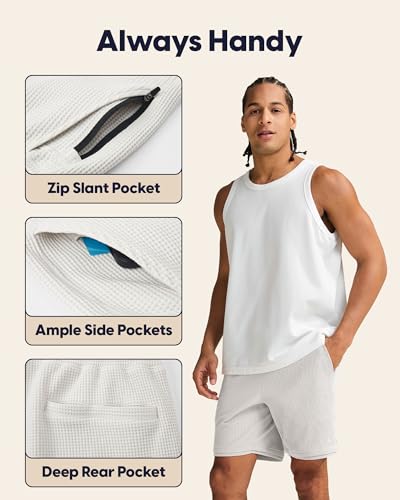 maamgic Mens Waffle Shorts Casual Lounge Shorts 7 Inch with Elastic Waist and 5 Pockets Light-Grey