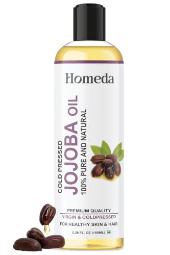Homeda Pure Jojoba Oil Organic Cold Pressed for Hair, Skin, Nails Cuticle, Face (3.4 oz) Aceite de Jojoba Prganico Para el Cabello - Jobaba for Gua Sha, Beeswax - Unrefined Base Carrier Oil (100ml)