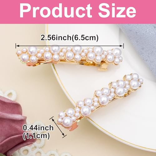 CTEAKOP 2 Pcs Pearl Hair Clips, Pearl-Embellished Barrette, Elegant Pearls Barrettes for Women, Party, Wedding, Daily Use, Graduation (Gold)