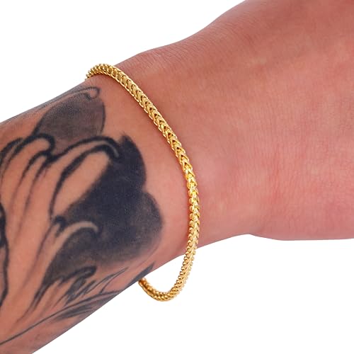 Nuragold 14K Real Yellow Gold Franco Solid Diamond Cut Chain Bracelet - 2.5mm,7"