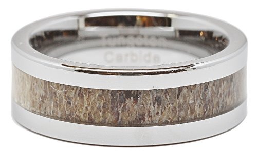 100S JEWELRY Tungsten Rings For Men Wedding Band Deer Antler Inlaid Hammer Flat Band Size 8-16 (9)