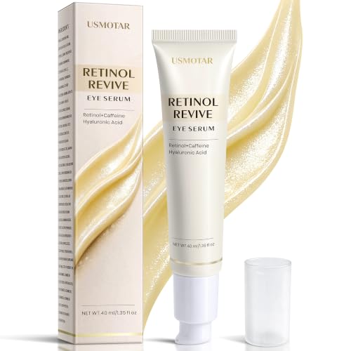 USMOTAR Retinol & Caffeine Eye Serum - Dark Circles Relief & Depuffing Treatment, Hyaluronic Acid + Collagen, Gentle Under Eye Cream for Sensitive Skin, Hydrates & Smooths Fine Lines 40ml, 1.35 fl.oz