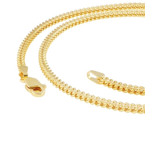 Nuragold 10K Real Yellow Gold 2.5mm Franco Square Box Wheat Chain Necklace - 22"