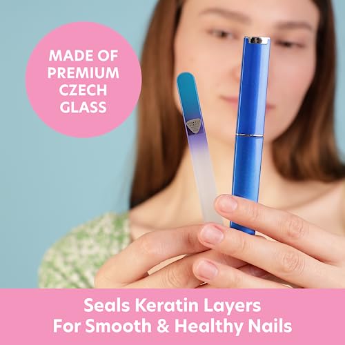 Bona Fide Beauty Glass Nail File with Case (Aqua Cobalt), Made in Czech