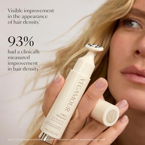 VEGAMOUR GRO+ Advanced Gel-Serum Pen, MD-Formulated - Cooling Massage Applicator, Drip-Free, Reduces Shedding & Breakage, Targeted Areas, Vegan & Cruelty-Free
