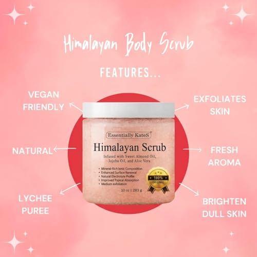 Himalayan Salt Body Scrub with Almond Oil, Exfoliating Mineral Formula, 10 oz