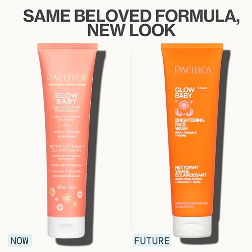 Pacifica Beauty Glow Baby VitaGlow Face Lotion and Brightening Face Wash Set, Skincare, Vitamin C and E, AHA, Exfoliator, Cleanser, Hydrating, Moisturizer, Vegan, 1.7 fl oz and 5 fl oz (Set of 2)
