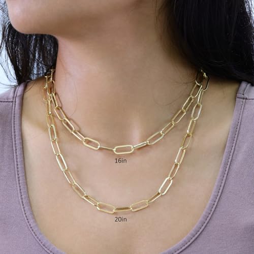 Nuragold 14k Real Yellow Gold 7mm Paperclip Chain Cable Link Necklace - 24"