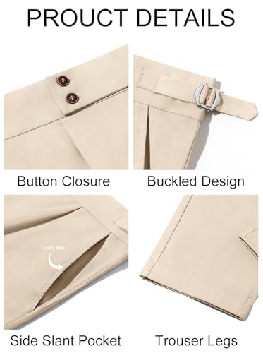 Runcati Mens Chinos Cotton Pants Slim Fit Pleated Front Dress Pants Casual Stretchy Tapered Trousers Apricot