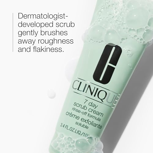 Clinique 7 Day Daily Gentle Face Exfoliator Lightweight Scrub Cream For All Skin Types | Mild Face Scrub With Silica | Exfoliating + Refining, 3.4 Fl Oz