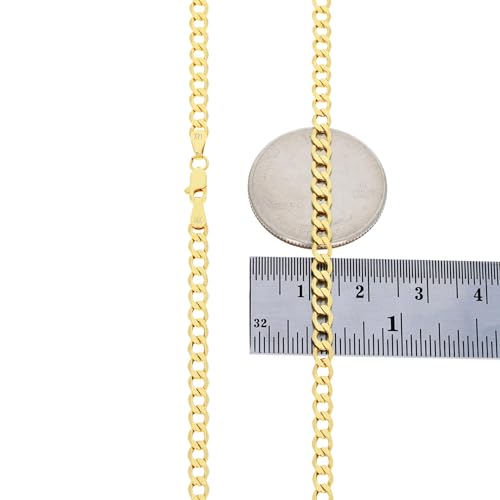 Nuragold 14k Real Yellow Gold Cuban Curb Link 3.5mm Chain Necklace, 16"-30" - 18"