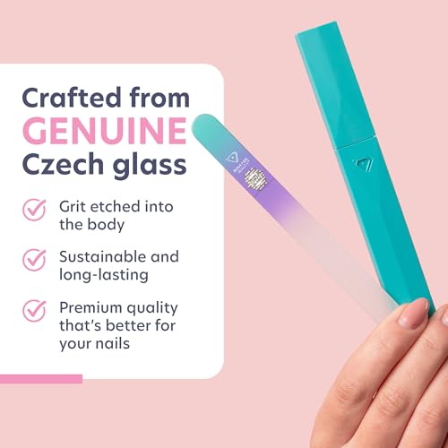 Bona Fide Beauty Czech Glass Nail File with Case in Pastel Green Violet