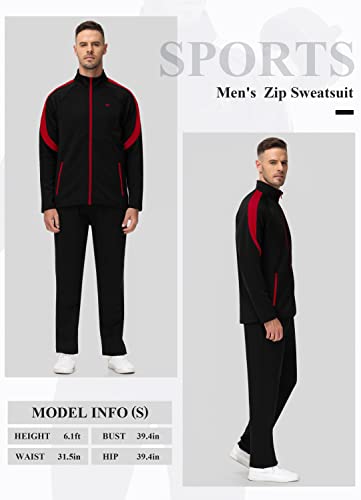 MoFiz Men's Tracksuits Sweatsuits for Men Athletic Set 2 Piece Track Suits Jogging Casual Warm Up Full Zip Running Sports Black Wine Red XL