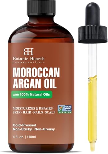 Botanic Hearth Argan Hair Oil for Adult Hydration, Nourishing, Strengthening, Curly, Frizzy, Dry, Damaged Hair, Non-GMO Verified, 4 fl oz, 1 Count