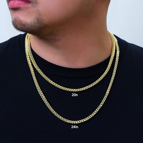 Nuragold 10K Real Yellow Gold 5mm Franco Box Wheat Chain Mens Wide Necklace - 20"
