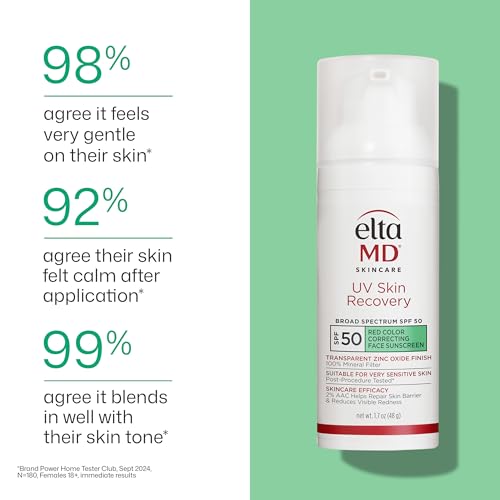 EltaMD UV Skin Recovery Green Tinted 100% Mineral Sunscreen, SPF 50, 1.7 oz