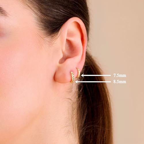 10K Solid Gold Dainty Huggie Hoop Earrings, Diamond Cut Real Gold Hoop Earrings, Small Huggie Hoops - Serena Sparkles (7.5mm Hoops)