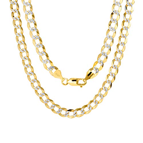 Nuragold 10k Real Yellow Gold Cuban Curb 7mm Solid Pave Chain Necklace - 26"