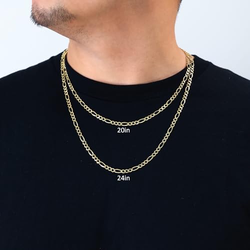 Nuragold 10k Real Yellow Gold Figaro Link 4.5mm Chain Necklace (16"-30") - 22"