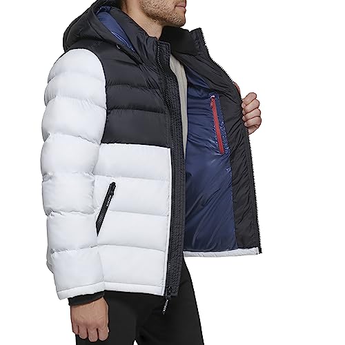 Tommy Hilfiger Men's Hooded Puffer Jacket, Black/White 2 Tone, X-Large