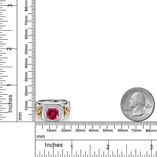 Gem Stone King Two-Tone Cushion Cut Ring for Men | Created Ruby | 9