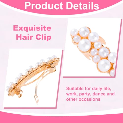 CTEAKOP 2 Pcs Pearl Hair Clips, Pearl-Embellished Barrette, Elegant Rhinestone Pearls Barrettes for Women, Party, Wedding, Daily Use, Graduation (Gold)