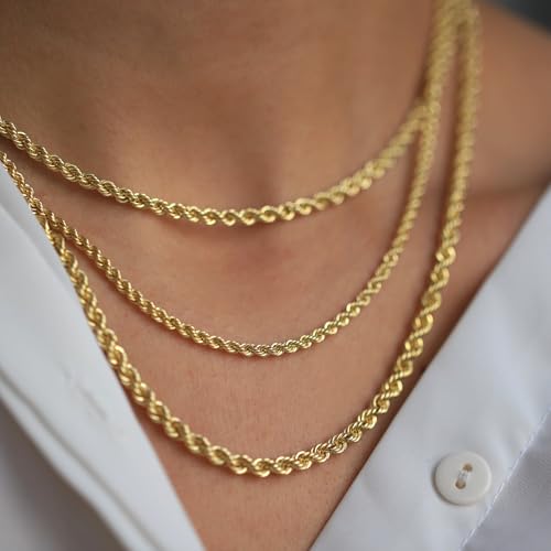 SHOP WGS 2MM 14K Solid Yellow Gold Rope Chain Necklace for Men & Women