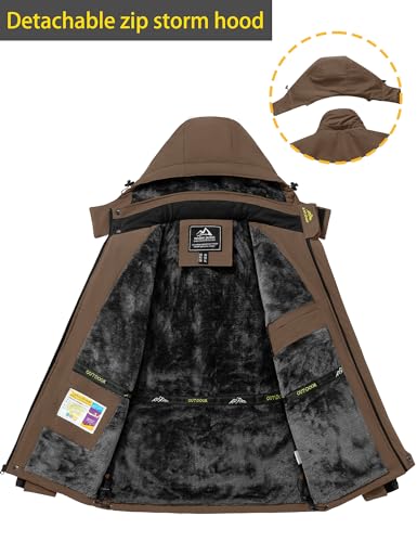 TACVASEN Men's Winter Ski Jacket Waterproof Snow Coats Snowboard Fleece Lining Jacket Warm Parka with Hooded Brown M