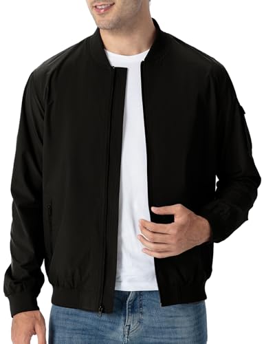 TBMPOY Men's Black Lightweight Bomber Jackets Light Windbreaker Casual Stylish Fall Golf Dress Business Varsity Black M