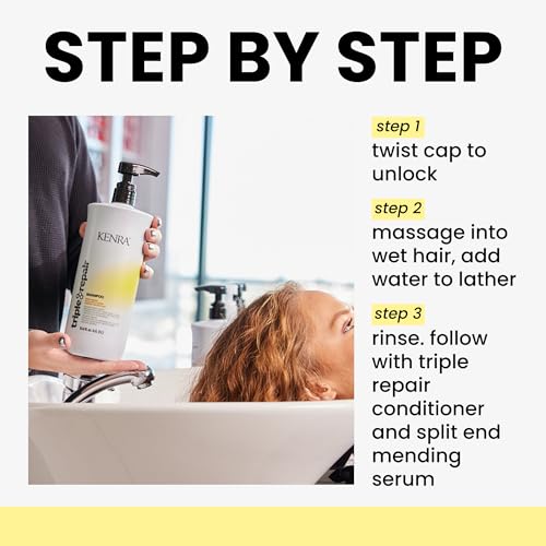 Kenra Professional Triple Repair Shampoo | Targets & Repairs Weak or Broken Bonds | Split Ends | Damaged Hair | Bond Builder | Sulfate-Free | 10.1 fl. oz.