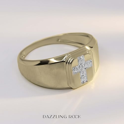 Dazzlingrock Collection 0.10 Cttw Round Diamond Mens Cross Band Ring, 10K Solid Yellow Gold Size 9.5