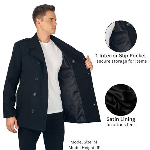 Alpine Swiss Jake Mens Wool Pea Coat Double Breasted Jacket Black XL