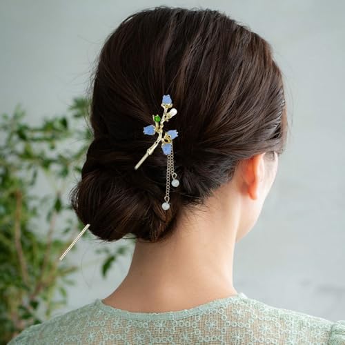 5PCS Butterfly Flower Hair Sticks for Buns Long Hair Chinese Hanfu Asian Vintage Hair Chopsticks Metal Silver Hair Bun Updo Holders Long Hairpins for Women Girls