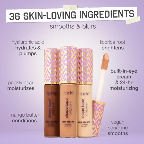tarte shape tape creamy concealer – Full Coverage Makeup with Built-In Eye Cream, 24HR Hydrating Natural Moisturizing Matte Finish for Redness & Fine Lines, Vegan & Cruelty-Free, travel size, 16N